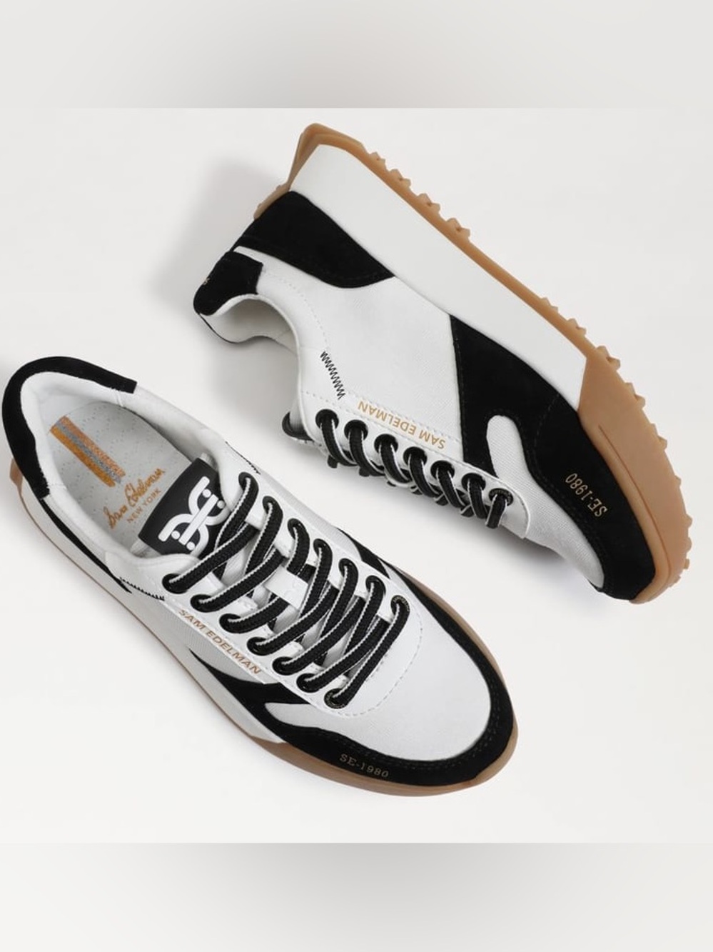 Sam Edelman Layla Sneakers, Black Suede/ White Nylon, 8.5